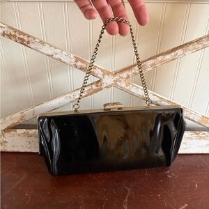 Black Patent Chain Handle Vintage Evening Clutch